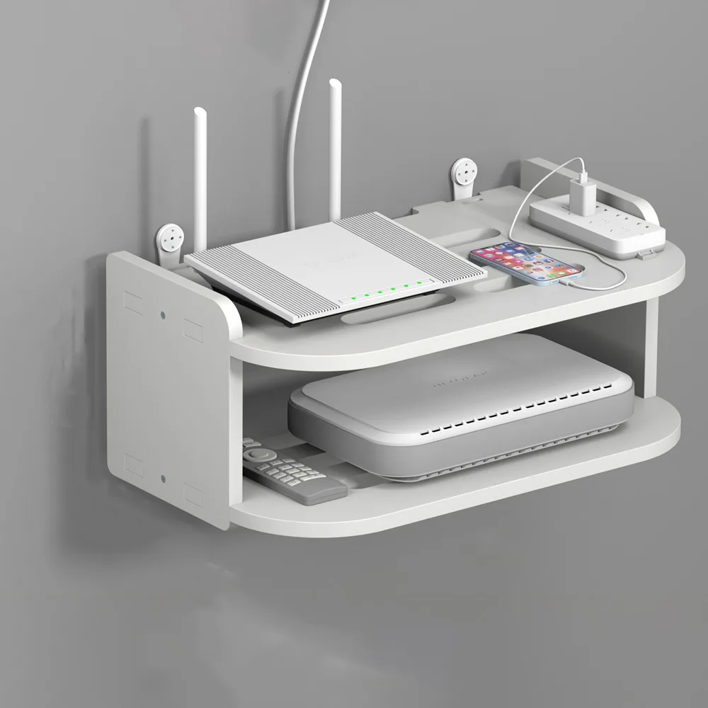 

Plastic Wall Mounted Router Shelf Strong Load-Bearing 2/3 Layers 2 Layer Wall Shelf Space Saving Router Placement Rack