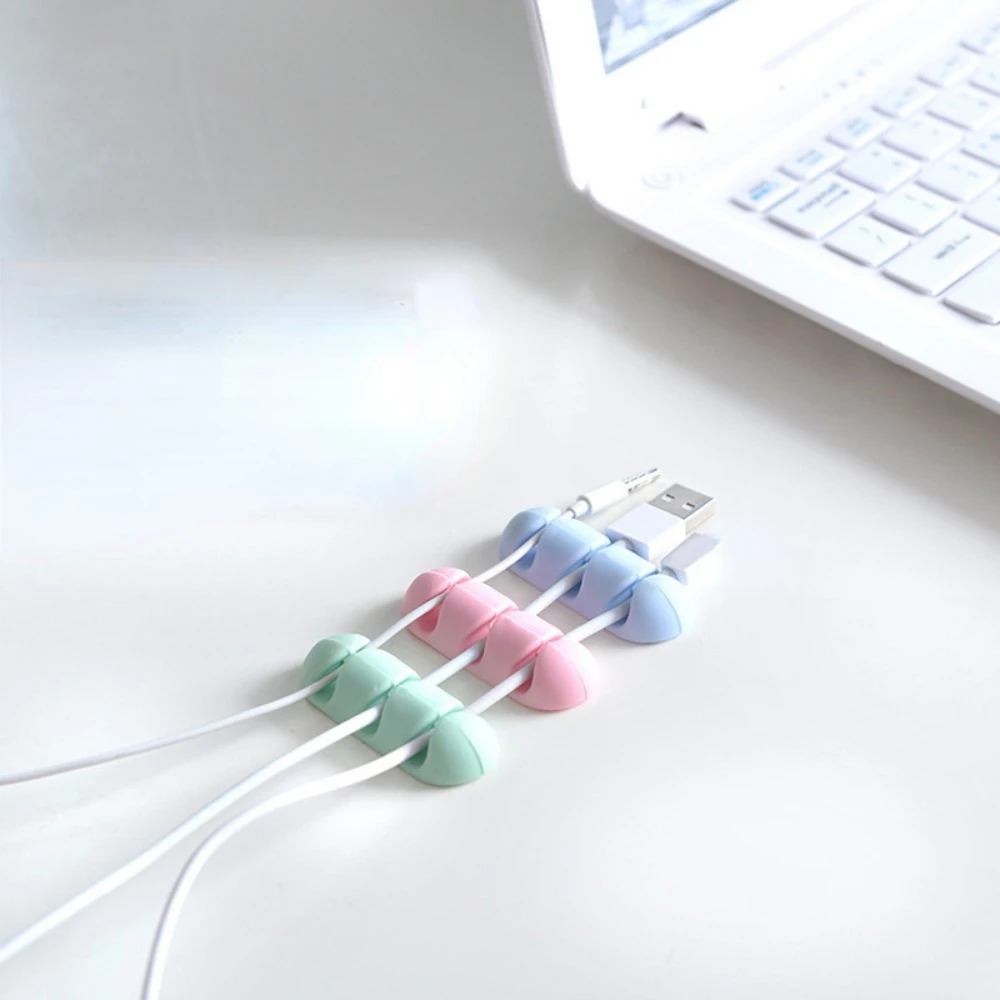 Self-adhesive Cord Holders Desktop Silicone Wire Organizer Cord Clips Charger Cord Holder for Desk Car Home 3 Holes Cable Winder