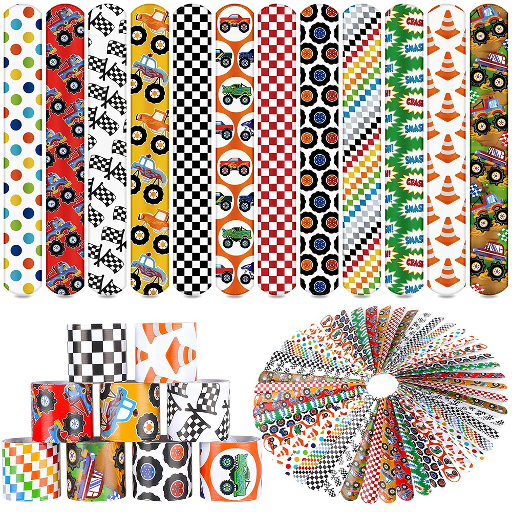 

12PCS Monster Trucks Slap Bracelets Racing Monster Trucks Themed Birthday Party Favors Classroom Prize Exchanging Gifts Supplies