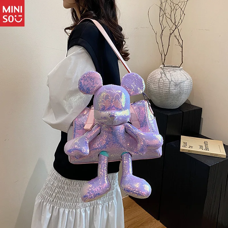 Miniso Mickey Plush Tote Bag 2025 | Large Crossbody Shopper, Cute Shoulder Bag