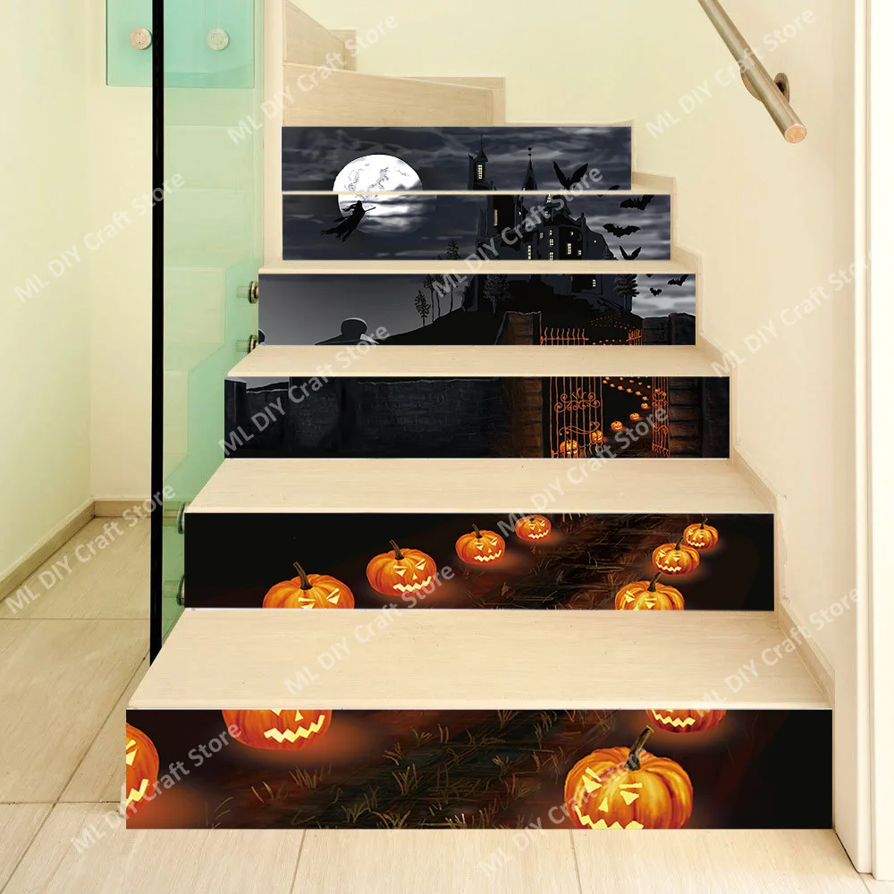 

Halloween Horror Castle Pattern Wall Stickers Removable Decoration Staircase Stickers Living Room Halloween Decorations