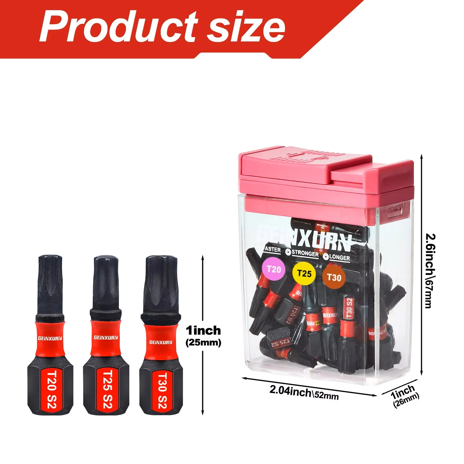 Geinxurn 30 PCS 1'' Impact Torx Screwdriver Bits Set, S2 Steel Multi Driver Bits with Storage  Box For Motorcycle Maintenance