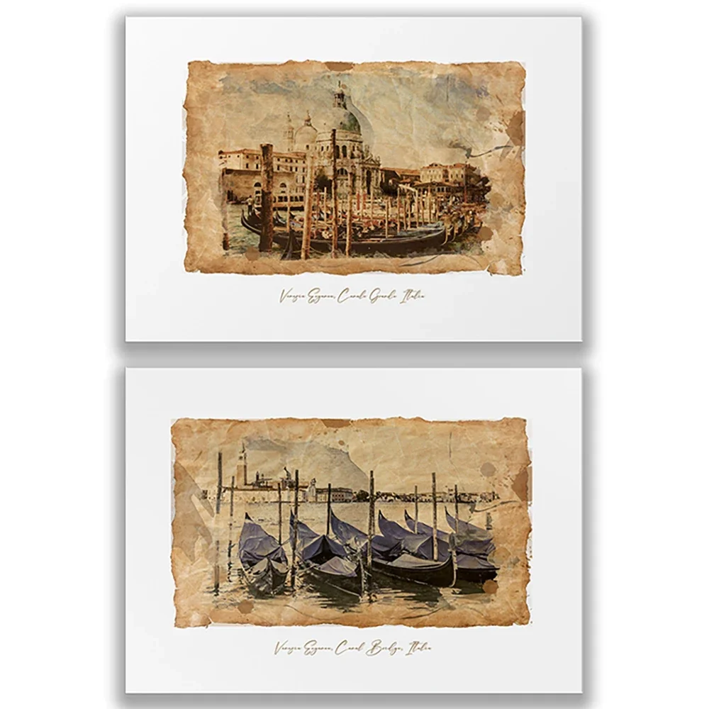 vintage venice poster, gondolier, venice travel poster, venice watercolor print venice canal poster