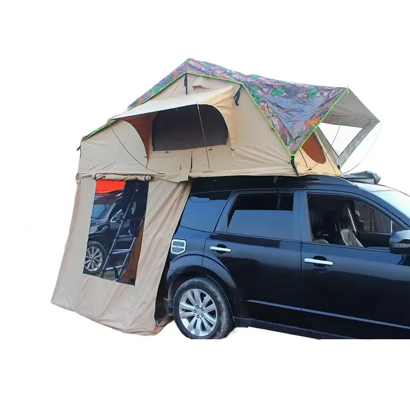 Soft shell roof  top tent  3-4 Person Waterproof Canvas Car Tent with aluminum  Ladder  for Outdoor Use