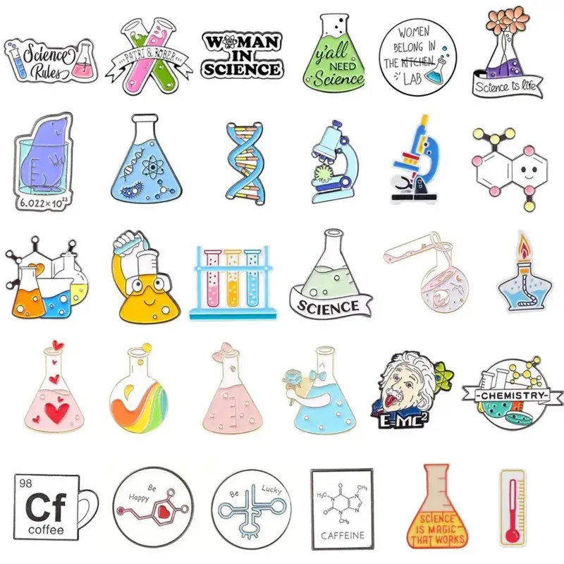 10-50PCS Believe in Science Random Enamel Badges Chemical Beaker Microscope Test Tube Brooch Metal Pins For Backpack Hat Jewelry