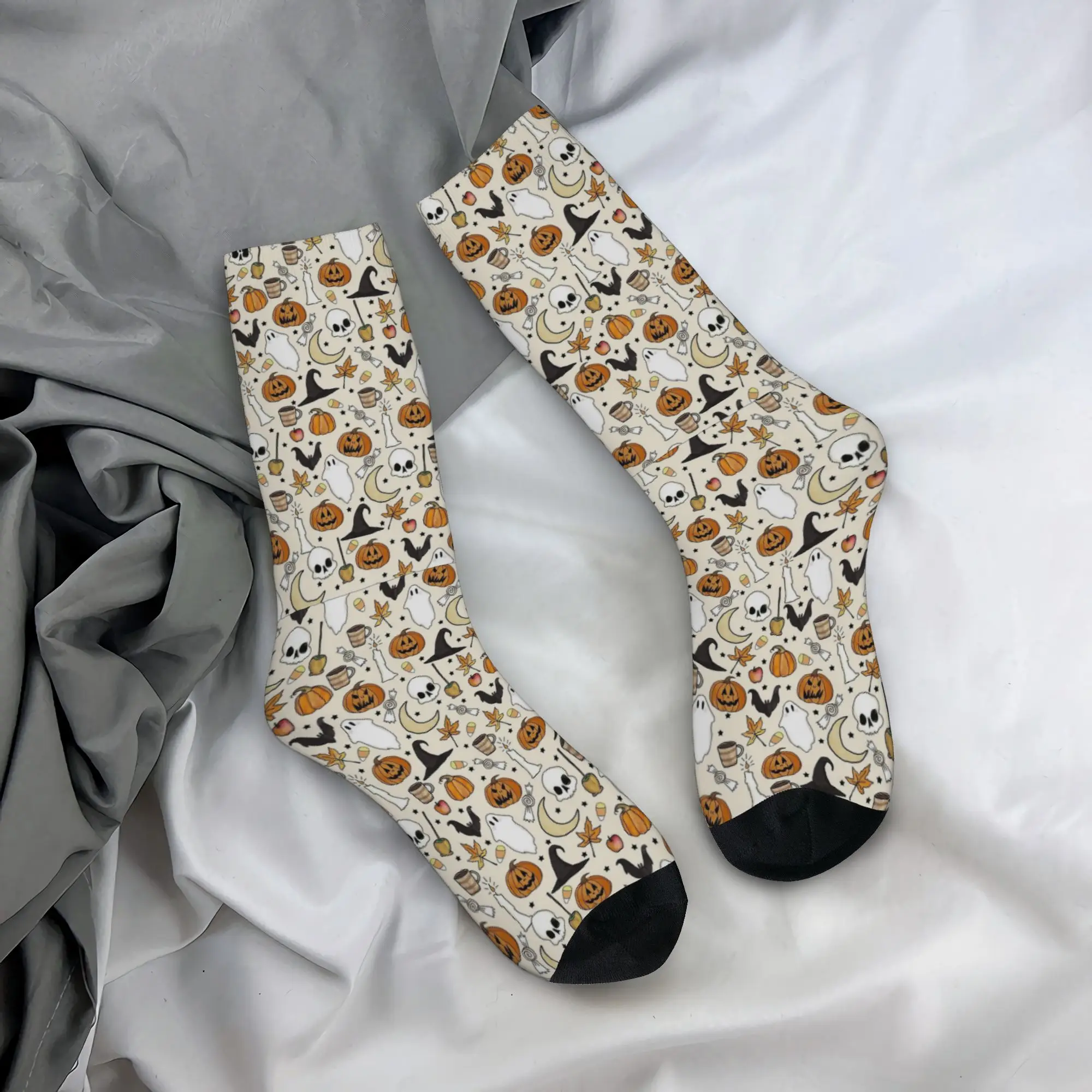 Autumn Winter Fashion Unisex Halloween Ghosts And Pumpkins Socks Trick Or Treat Breathable Skateboard Socks