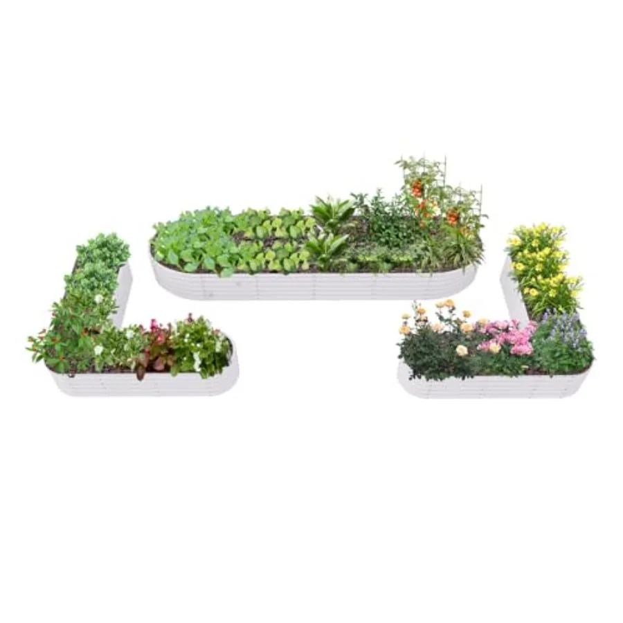 

Комплект из 3 оцинкованных приподнятых грядок для сада, 12x3x1.5 футов (81x81x18 дюймов), для выращивания овощей, цветов, трав, цвет белый антик.