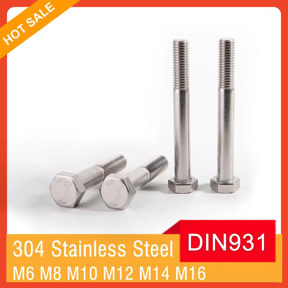 M6 M8 M10 M12 M14 M16 DIN931 A2-70 Half Thread Hexagon Head Bolt 304 Stainless Steel External Hex Head Screw