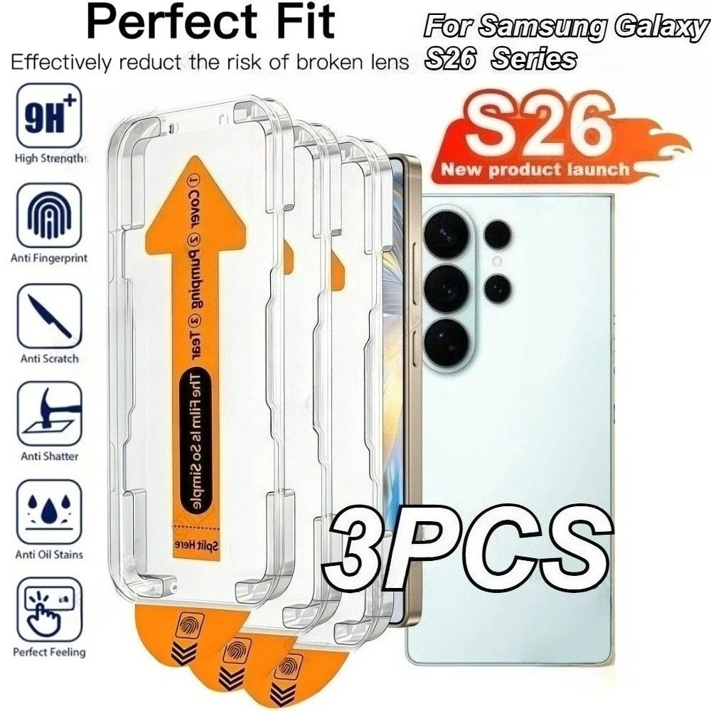 

3 шт. Защитное стекло Full Cover HD для Samsung Galaxy S26 S25 S24 Ultra S23 S22 Plus S25 S24 FE, установка в один клик