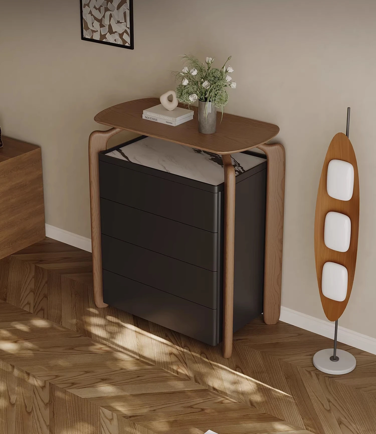 

Medieval style bedroom four-chest cabinet solid wood rock slab Italian minimalist storage household small apartment cabinet