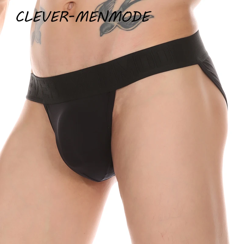 CLEVER-MENMODE Men\'s Sexy Open Crotch Sheer Briefs Ice Silk Breathable T Back Underwear Jockstrap Rear Empty Panties Men Bikini