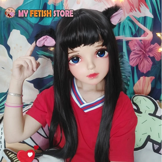 (Miao12) Vrouwelijke Zoete Meisje Hars Half Hoofd Kigurumi BJD Ogen Crossdress Cosplay Japanse Anime Rol Lolita Masker Met Ogen En Pruik