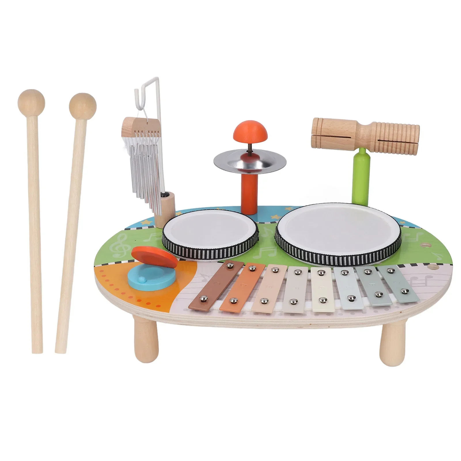 

Kids Drum Set Multifunctional Drum And Wind Chimes Percussion Instrument Music Enlightenment Early Education Toy For Children