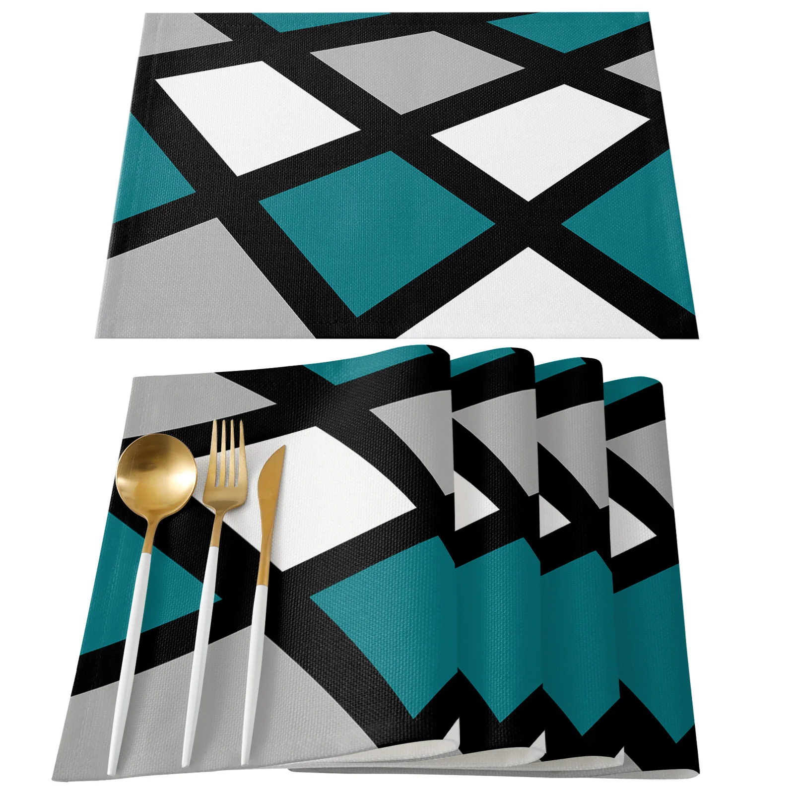 Blue Green Black Grey Geometric Square Dining Placemat Tableware Mats Kitchen Dish Mat Pad 4/6pcs Table Mat Home Decoration