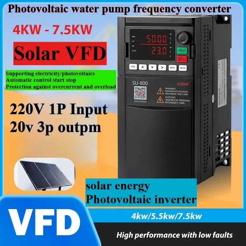 Same low-priced220Vsolar input VFD 0.75KW1.5KW2.2KW4KW5.5KW7.5KW water pump drive speed control photovoltaic motorVFD280V-400VDC