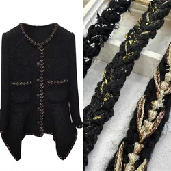 Black Coffee Gold Thread Handmade Woven with Coarse Tweed Lace Strip High-end Clothing Collar Cuffs Sewing Accessories Webbing