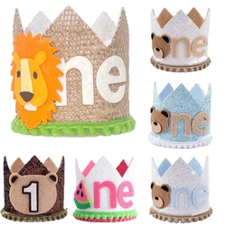 Baby Birthday Party Hat Crown 1st Birthday Headband Colorful Cute Bear Blue Brown Hat Baby Shower Anniversary Party Supplies