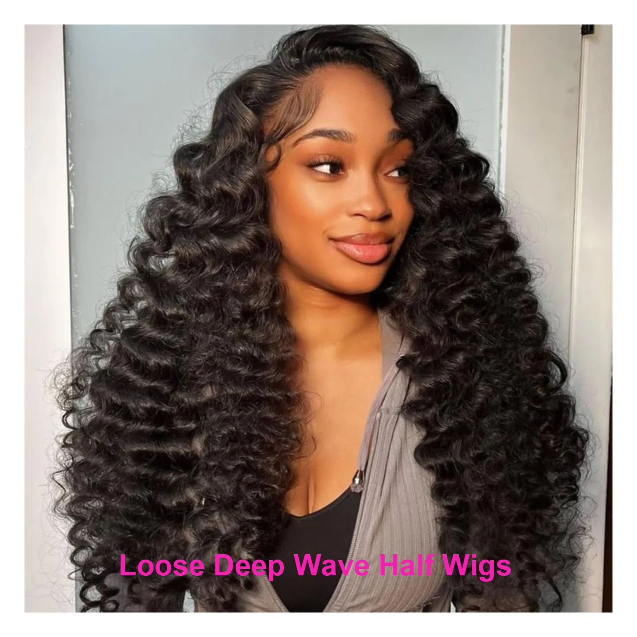 Loose Deep Wave Half Wig Human Hair 3 In 1 Flip Over Wear and Go Glueless Wigs With Drawstring 220% Density Seamless Clip In
