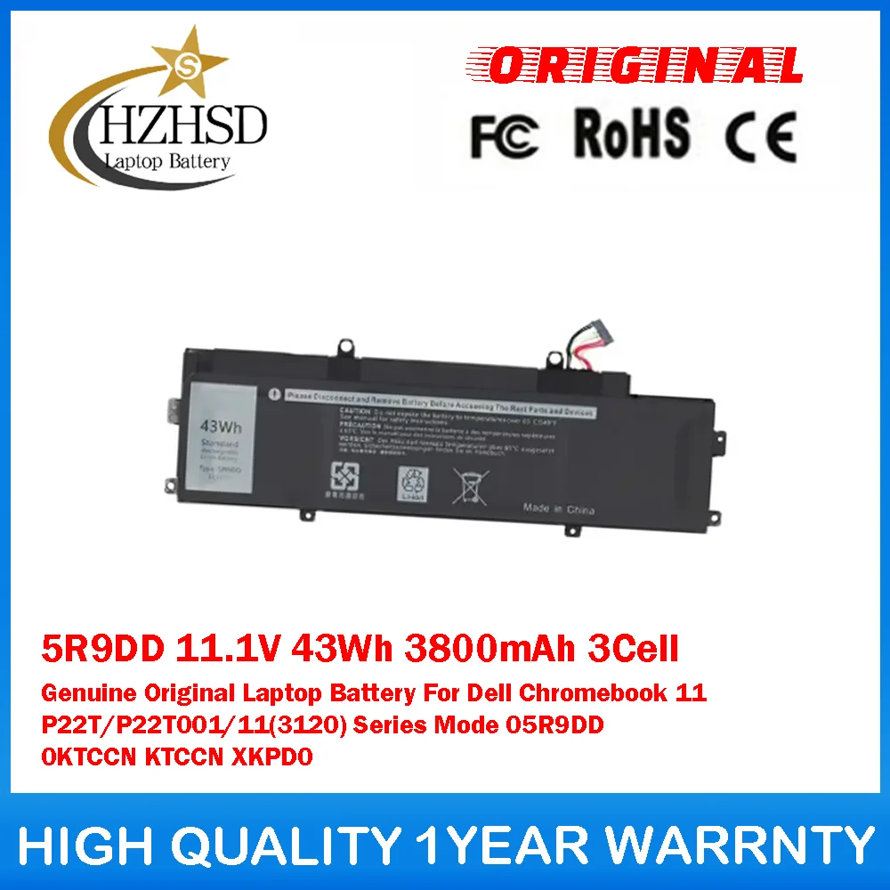 

5R9DD 11,1 В 43 Втч 3800 мАч 3-элементный оригинальный аккумулятор для ноутбука Dell Chromebook 11 P22T/P22T001/11 (3120), режим серии 05R9DD