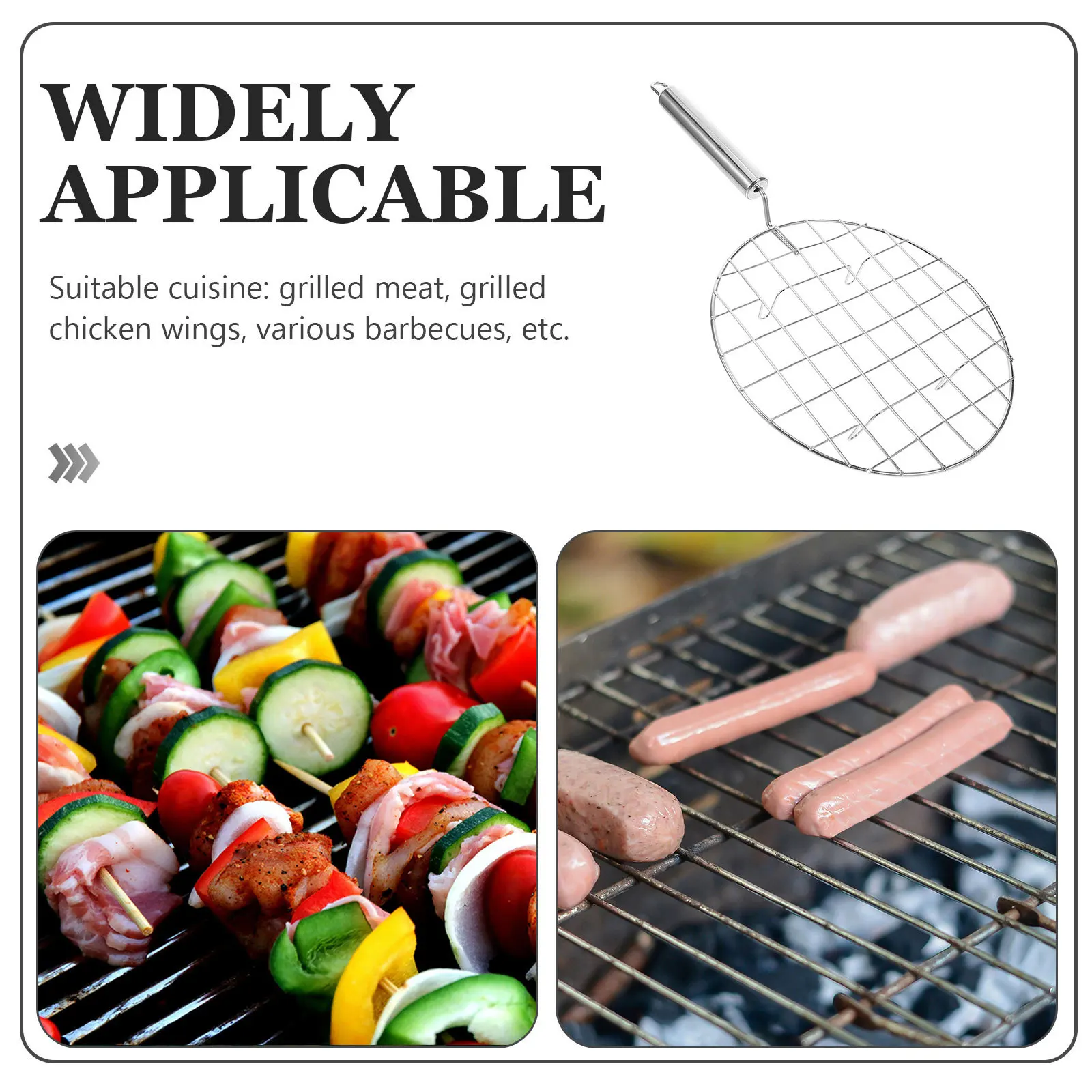 

Round Stainless Steel Grill Net Thick Mesh Handle Portable Outdoor Camping Bbq Picnic Fish Meat Grilling Net Accessory