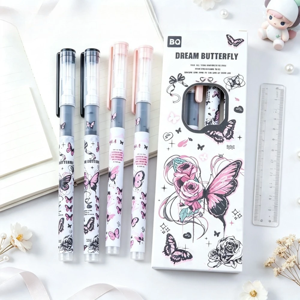4pcs Dream Butterfly Liquid Gel Pens, Quick-Dry Neutral Ink, Suitable for Student Exam Notes and Office Document Marking