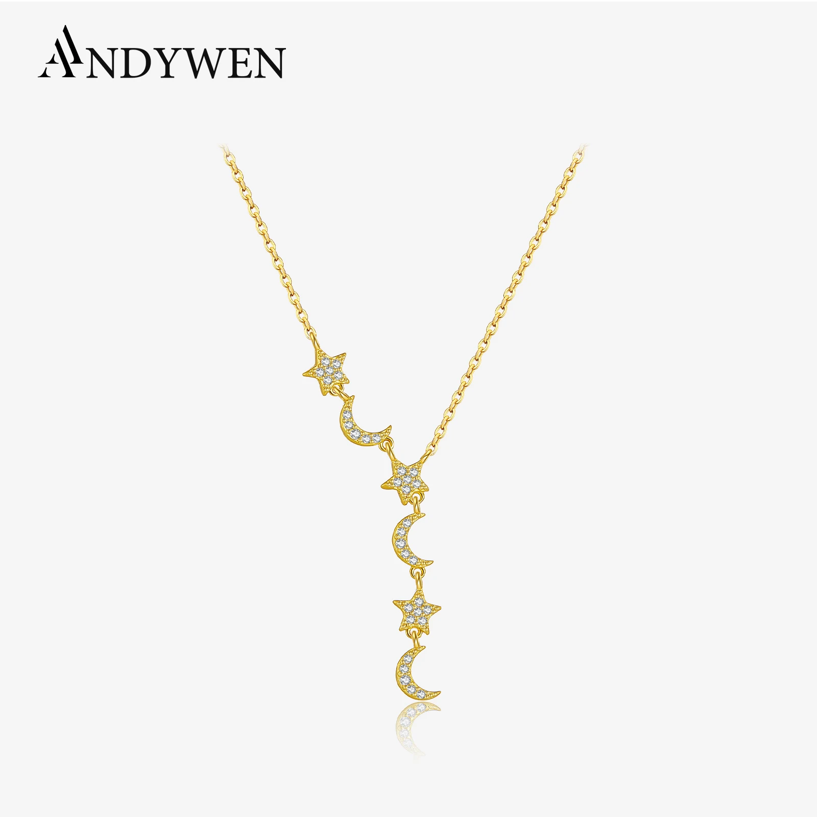 

ANDYWEN 925 Sterling Silver Moon Star Long Pendant CZ Zircon Necklace Women 2024 Luxury Wedding Anniversary Gift Fine Jewelry