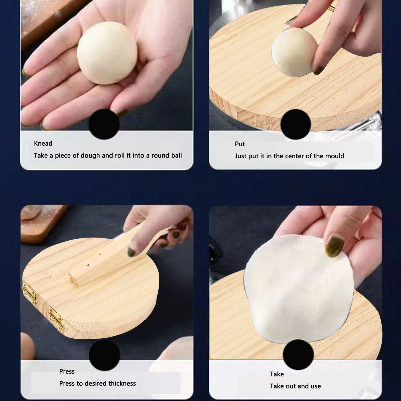 Tortilla Press Wooden Ergonomic Handle Manual Tortilla Presser Maker for Flour Tortilla Pizza Roti Wooden Tortilla Presser