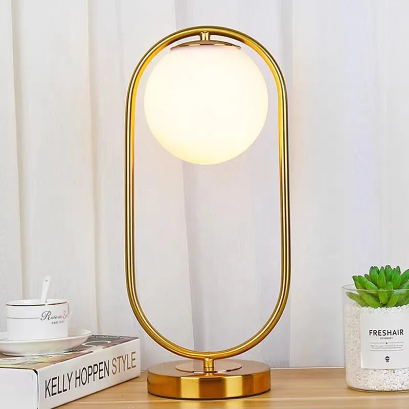 

Creative Nordic Table lamp Home Hotel Deco Golden Body Table Lamp Metal Base Plate Modern Minimalist Frosted Glass Led Desk Lamp