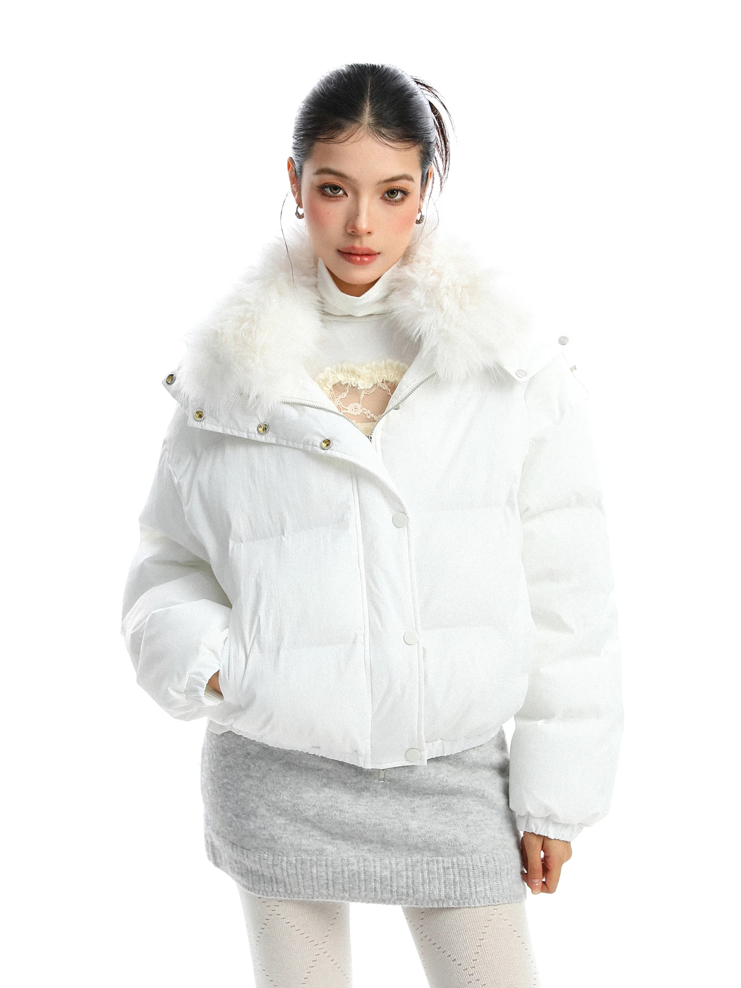 

Korean Sle Removable Fur Collar Hooded Cotton Jaet Women's Winter Thi Warm ort Cotton Coat Outerwear Straight Tube