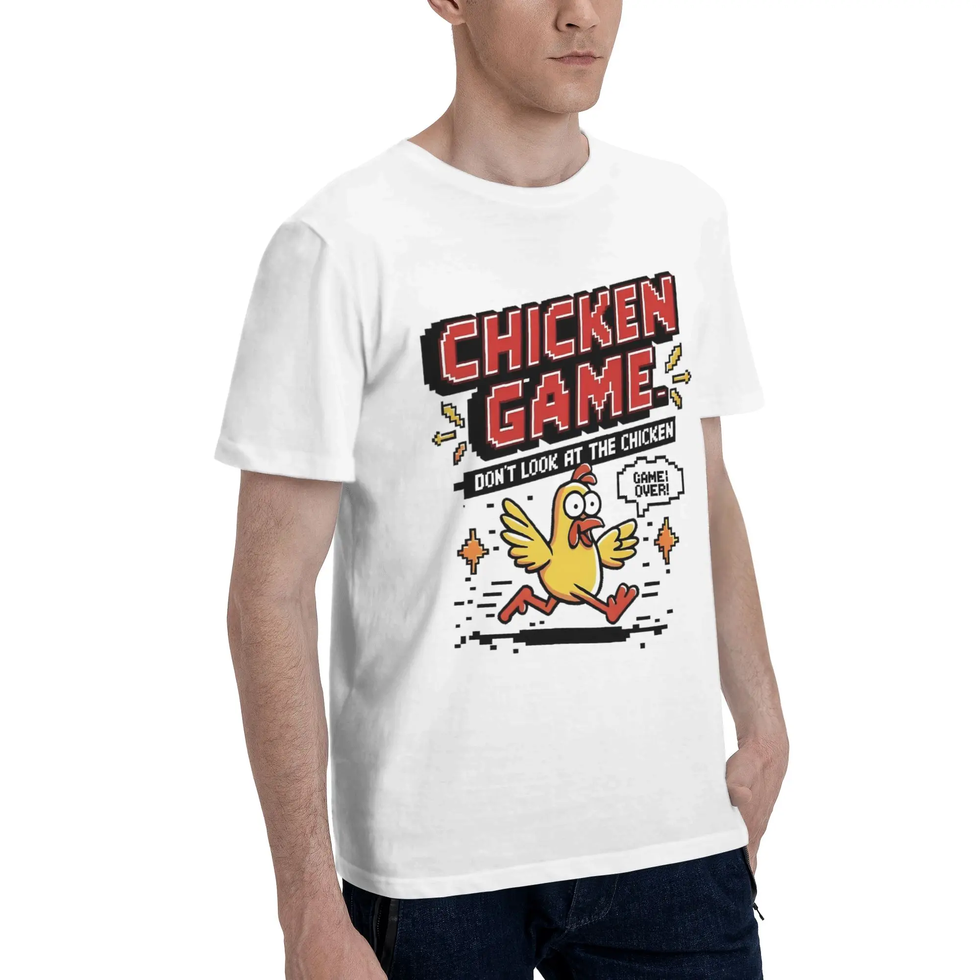 Men Women Printed Chicken Game Dont Look At The Chicken T Shirt Tee Cotton  T-shirts Clothing