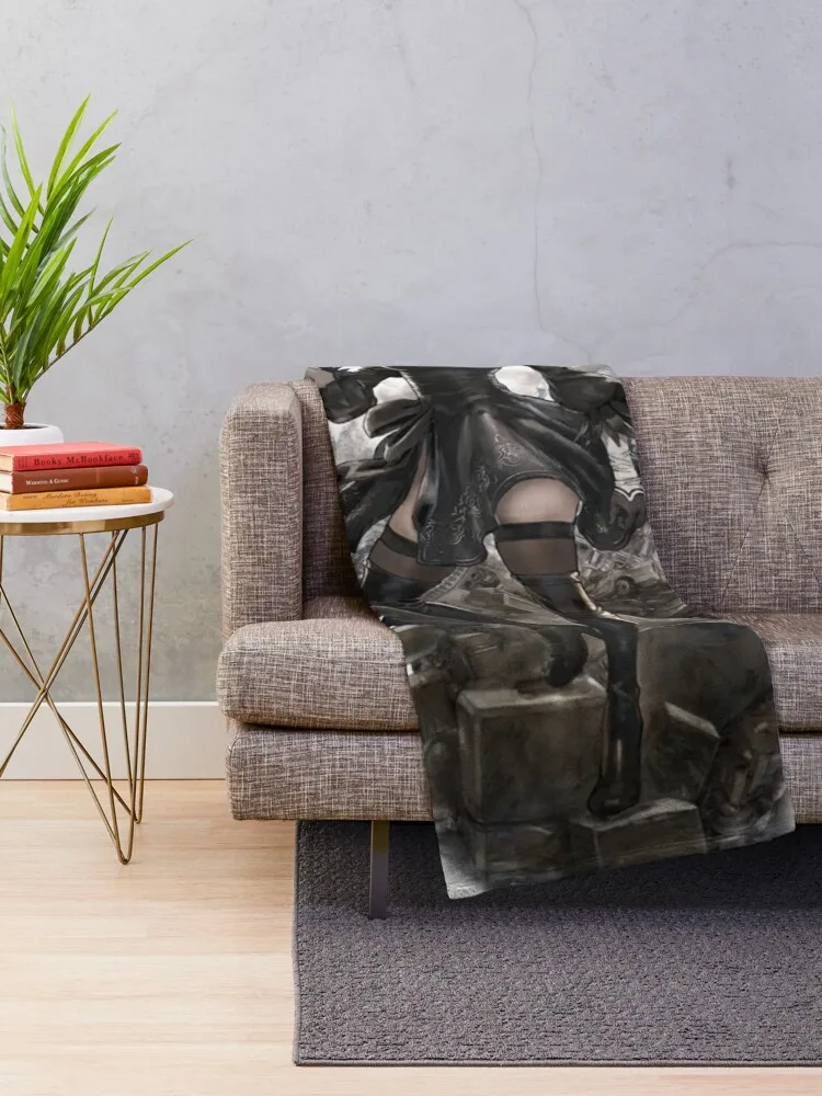 Nier Automata 2B Throw Blanket halloween Decorative Throw manga Sofas Blankets