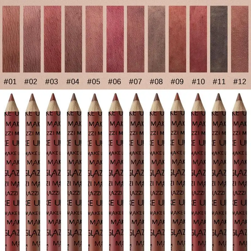 Lápiz labial portátil, delineador de labios de moda, 12 colores, pigmentos de larga duración, lápiz labial mate