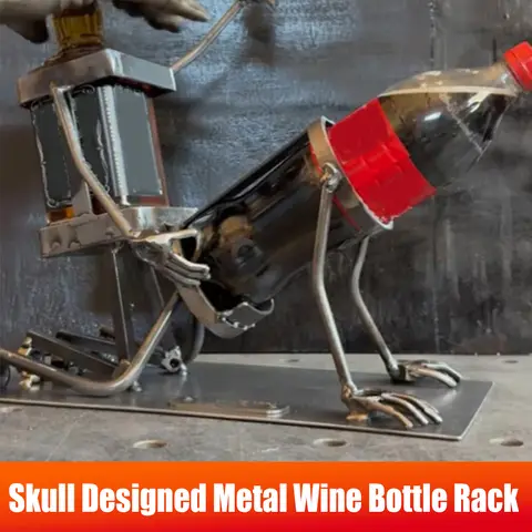 Steampunk Style Drink Stand Skull Skeleton Design Wine Holder Beer Whisky Wine Bottle Display Rack Stand for Table Decoration ﻿