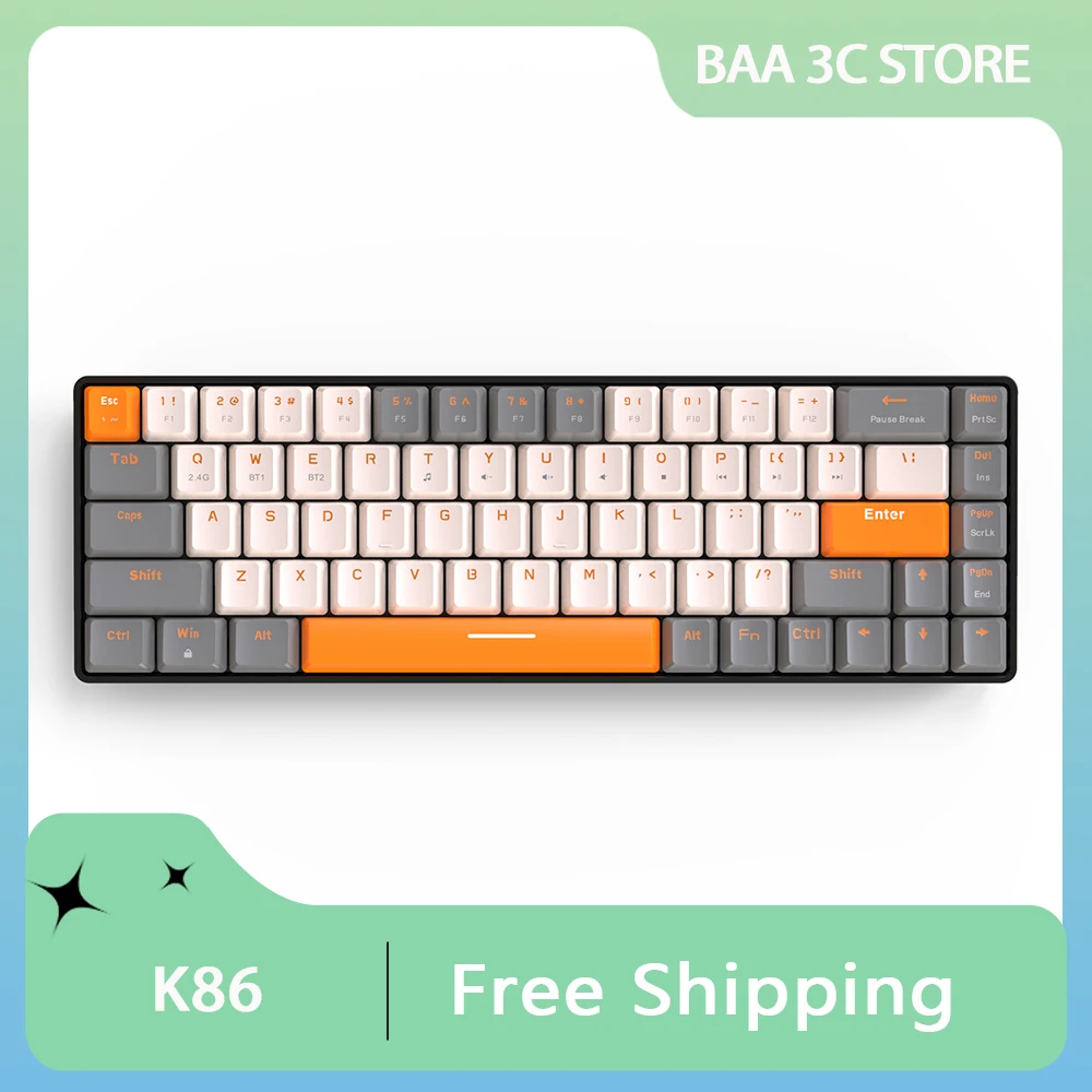 

Игровая механическая клавиатура Freewolf K68, беспроводная Bluetooth, двухрежимная клавиатура с возможностью горячей замены, эргономичные аксессуары для ПК, геймеров, подарки