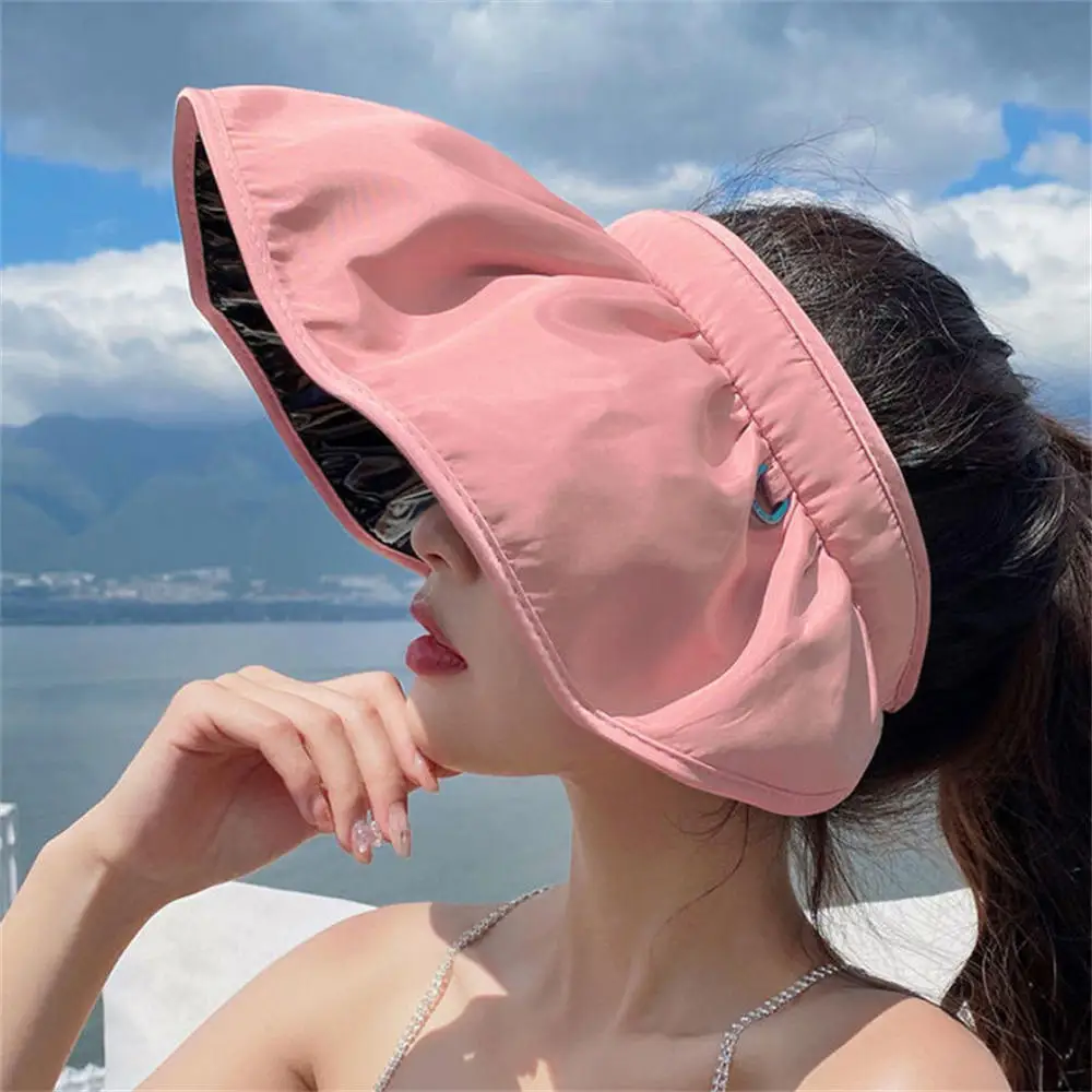 Summer Shell Sunshade Hat UV Protection Dual Use Hair Hoop Sun Hats for Women Outdoor Beach Soft Foldable Wide Brim Bucket Caps