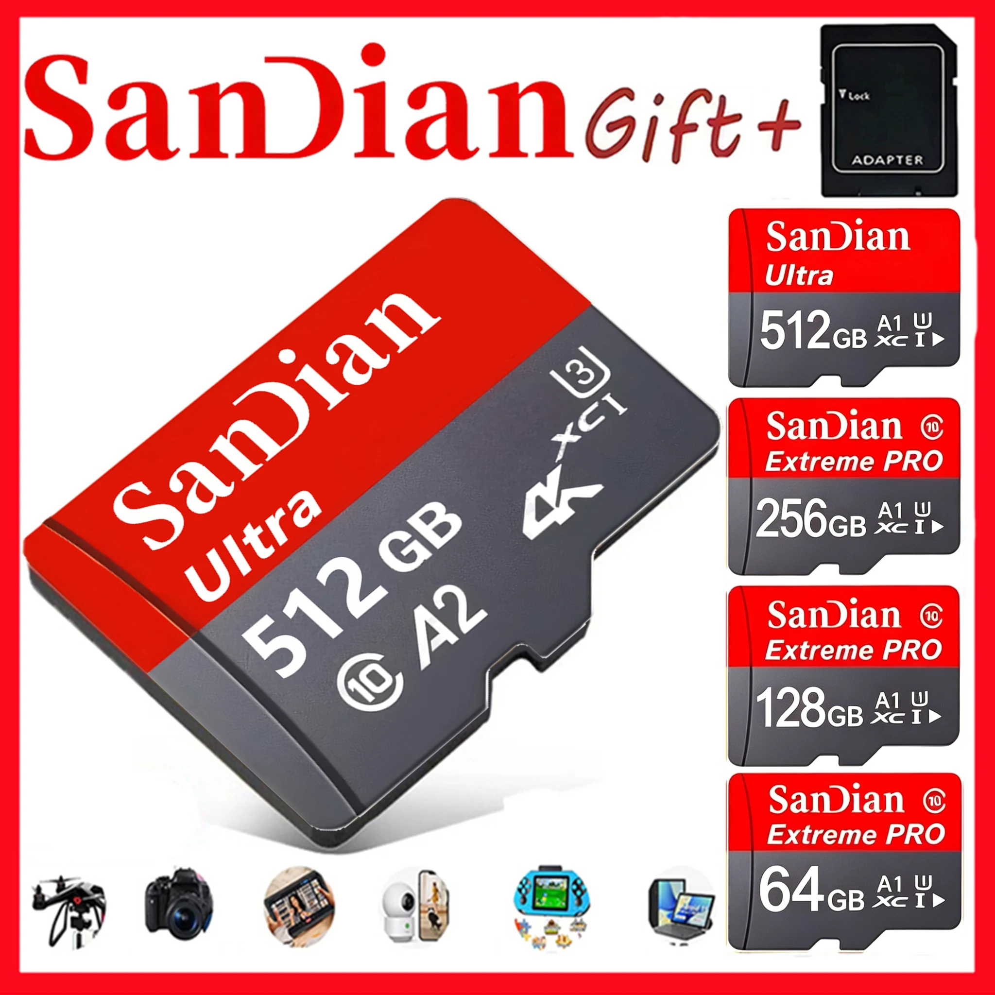 TF Cards 128GB 32GB 64GB SD Cards Micro TF SD Card Memory Card 8K UHS-I U3 for Smartphone/GPS/Mobile/Car Camera/Drone Camera