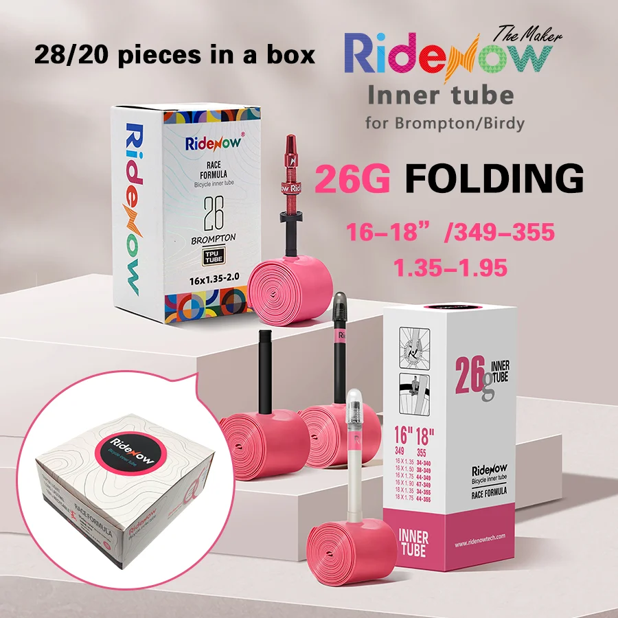 

RideNow sale by bulk 16/18inch foldingl Bicycle 26g TPU Inner Tube 349/355 1.35-1.95 Plastic / Alloy Valve Stem 20/28Piece Set