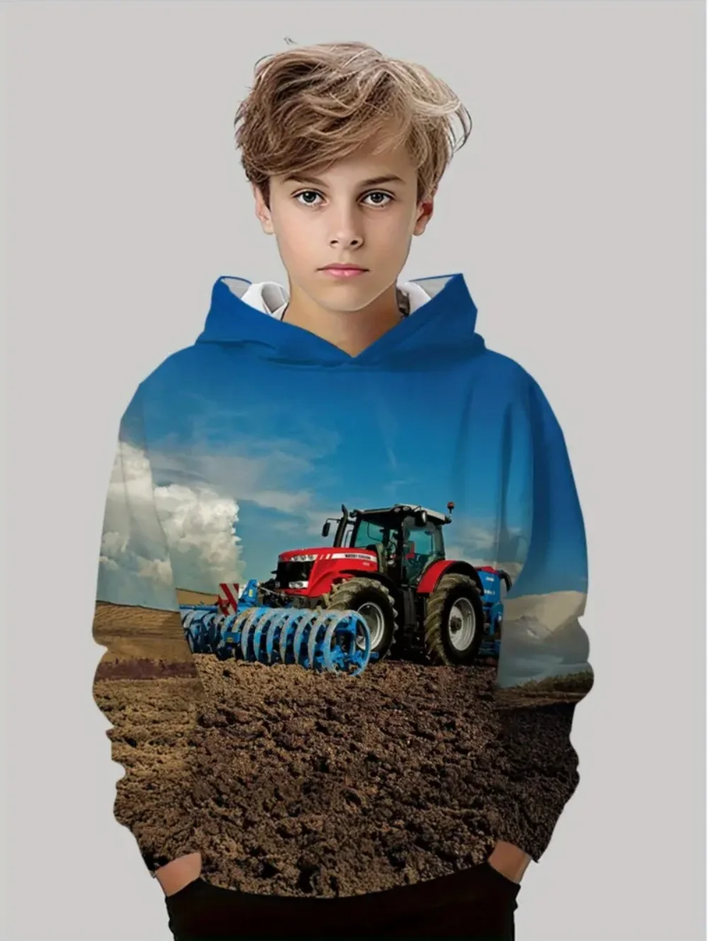 Boy Fashion 3D Print Car Tractor Hoodies Children Sweatshirt Hoodies Boy Tops Male Tracksuits Outdoors Clothes Outdoors Hoodies
