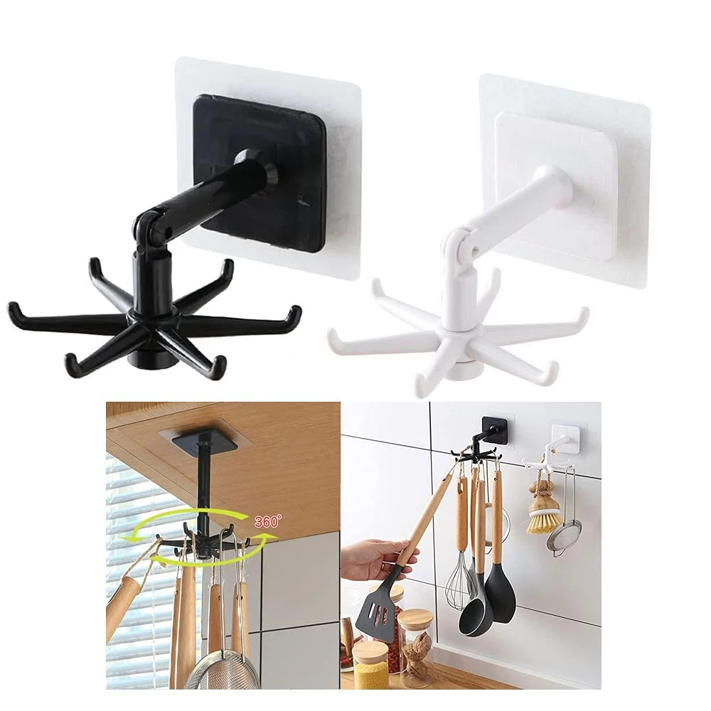 Kitchen Utensil Holder 360° Degrees Rotating Folding Hook, Vertical Flip Hooks, Space Saving Easy To Install, Suitable for Home