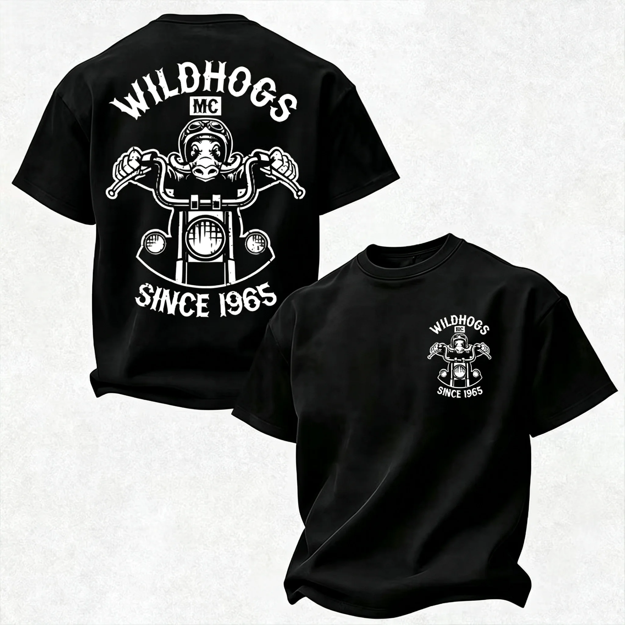 2026 Now Men’s Wild Hogs MC Short‑Sleeve Monochrome Ape‑Hanger‑Bars Motorcycle Graphic Print, Vintage Biker Casual StreetwearTop