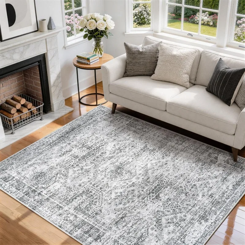Modern Abstract Blue‑Grey Textured Area Rug Simple Nordic Carpet for Living Room & Bedroom Non‑Slip Machine Washable Floor Mat
