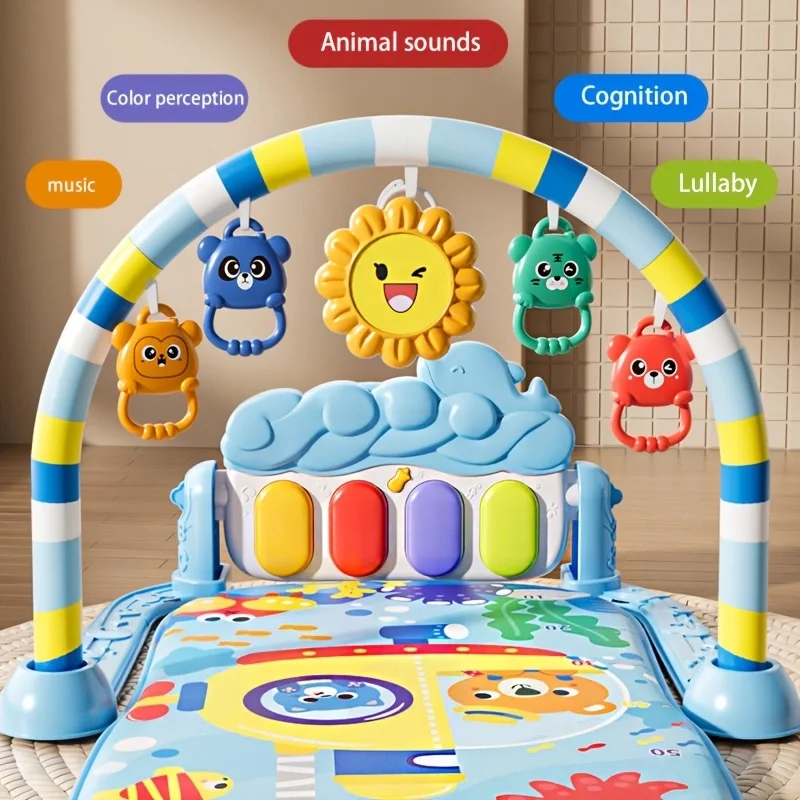 Baby Playgym Mat, 1 Set Baby Fitness Activity Crawling Mat with Hanging Toys, Educational Music Playgym Mat, Perfect Holiday & B