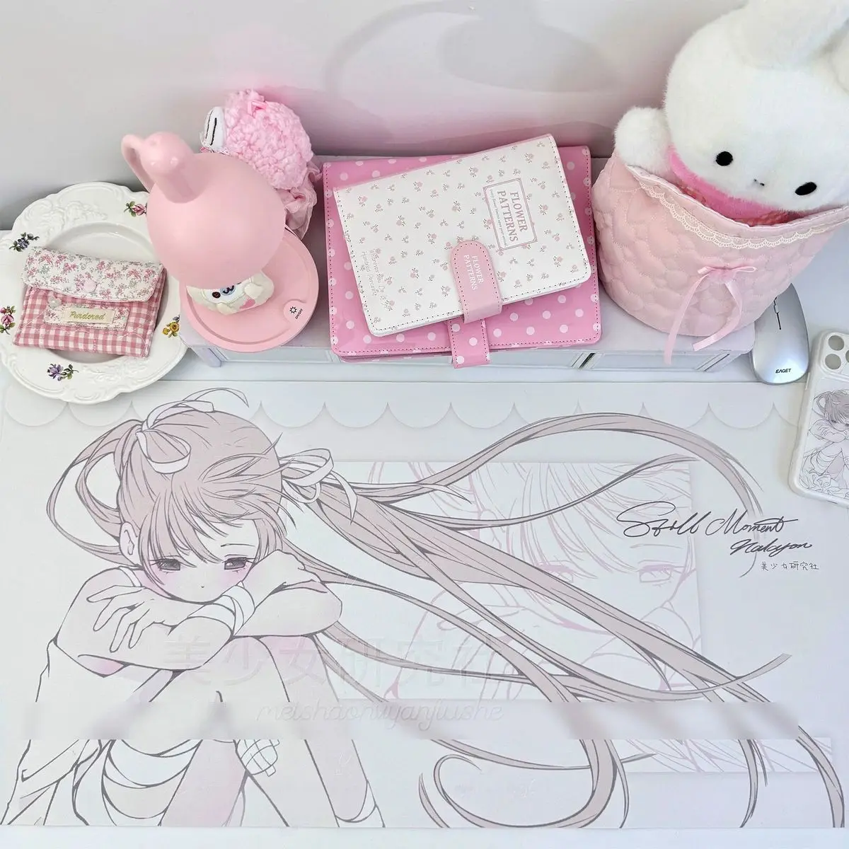 PU Leather Mouse Pad Anime Sweet Pink Ballet Girl Cute Coffee Mouse Pad Office Desk Mat Waterproof Non-Slip PU Desk Blotter Pad