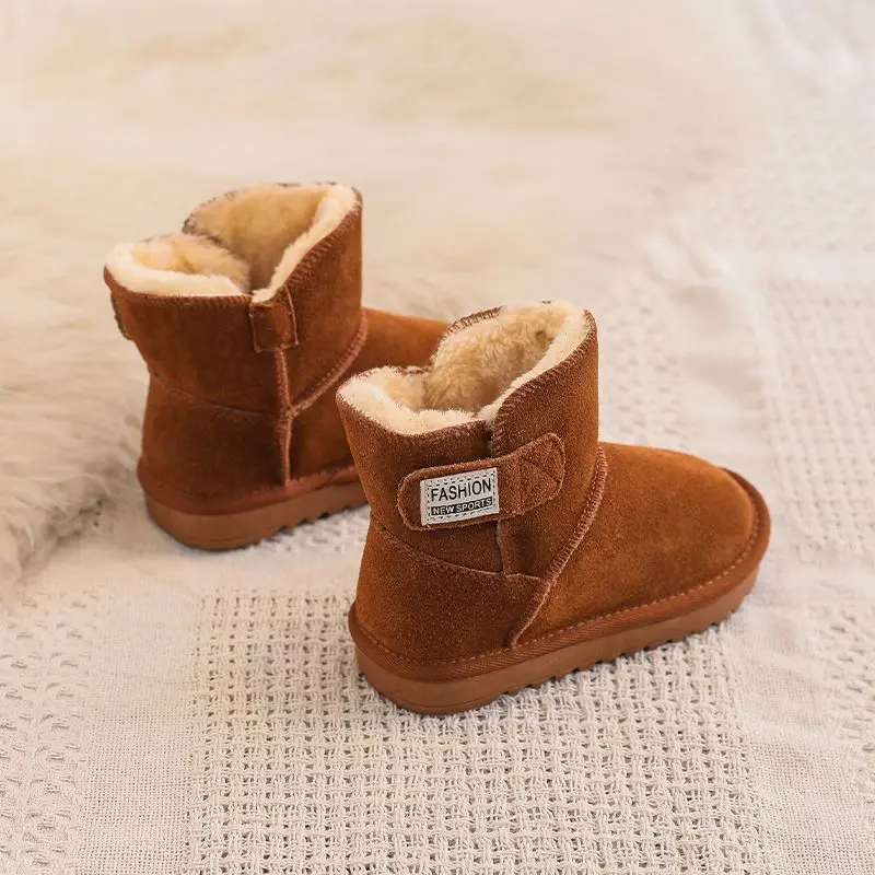 

2026 New Genuine Leather Kids' Snow Boots Furry Thickened Winter Cotton Boots for Girls Anti Slip