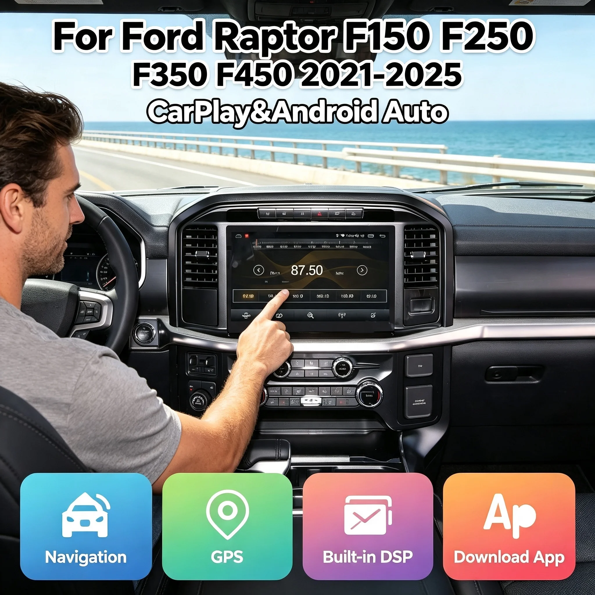 13.3 Inch Screen Andriod 13 Radio For Ford F150 2021-2025 Car GPS Navi Multimedia Player Head Unit Screen Bluetooth 5.0 Stereo