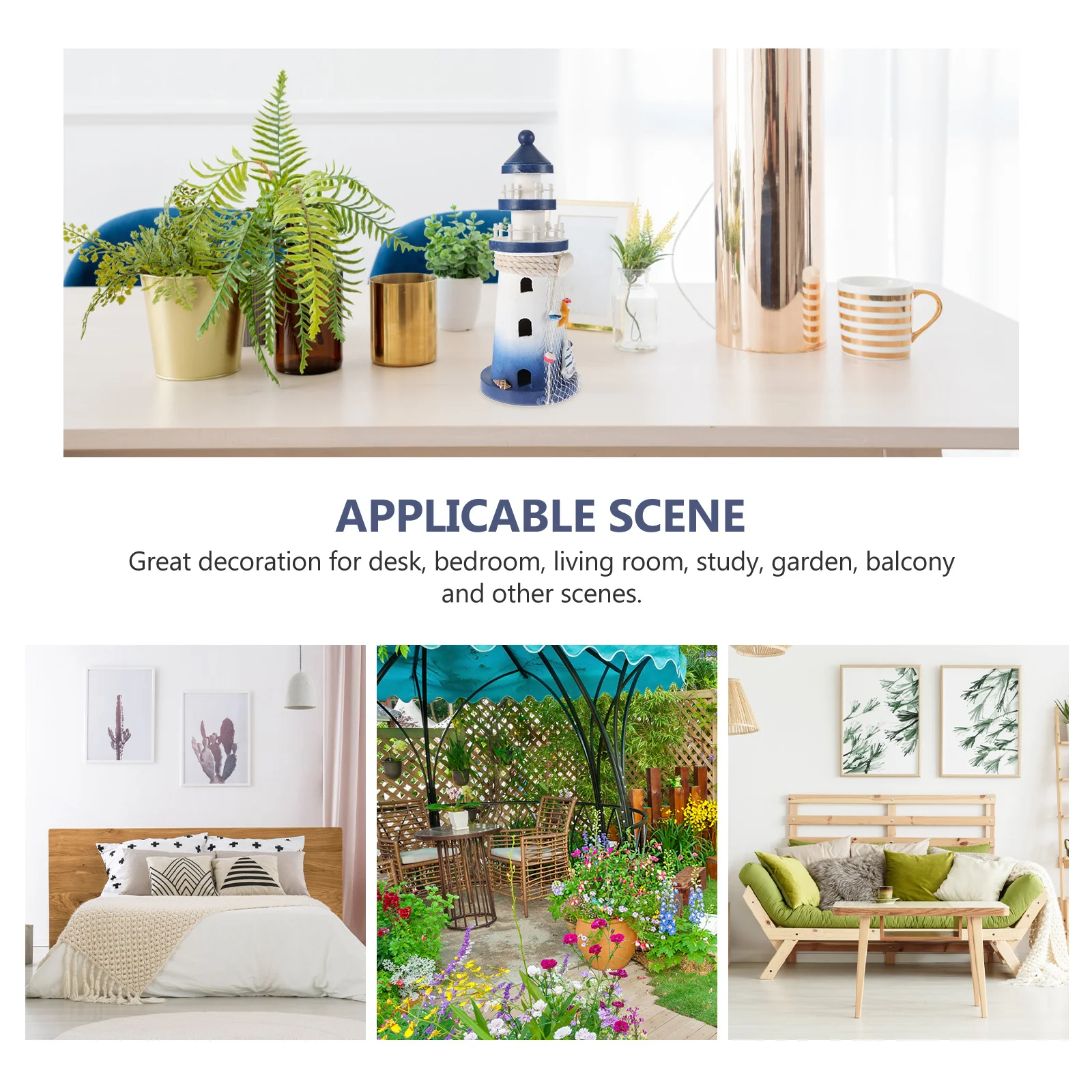 

Mediterranean Wooden Lighthouse Desktop Ornament Unique Nautical Decor Gift for Beach Lovers Lighthouse Ornament