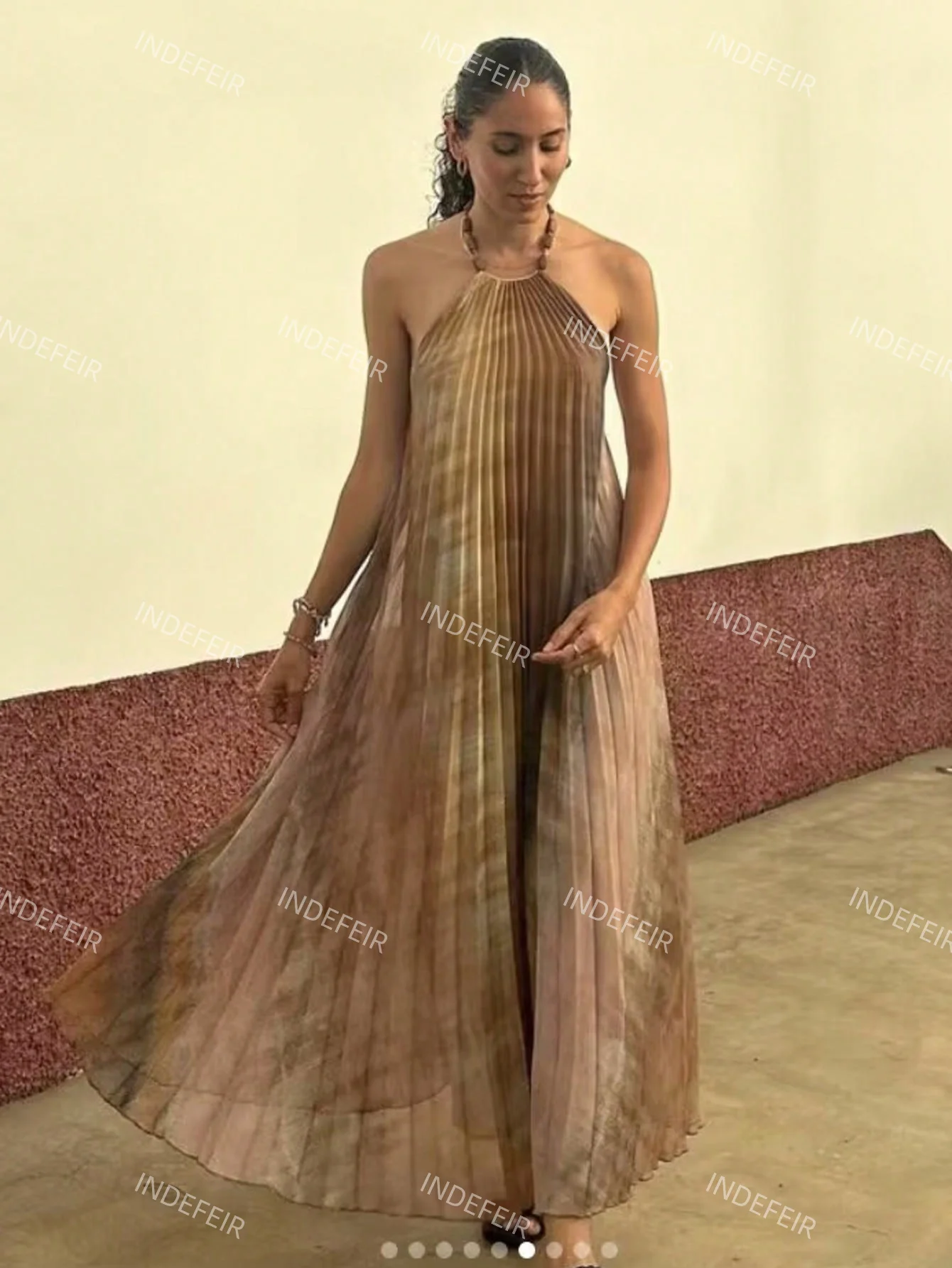 Why the Indefeir Tie-Dye Halterneck Pleated Dress Is a Must-Have for Summer Vacations