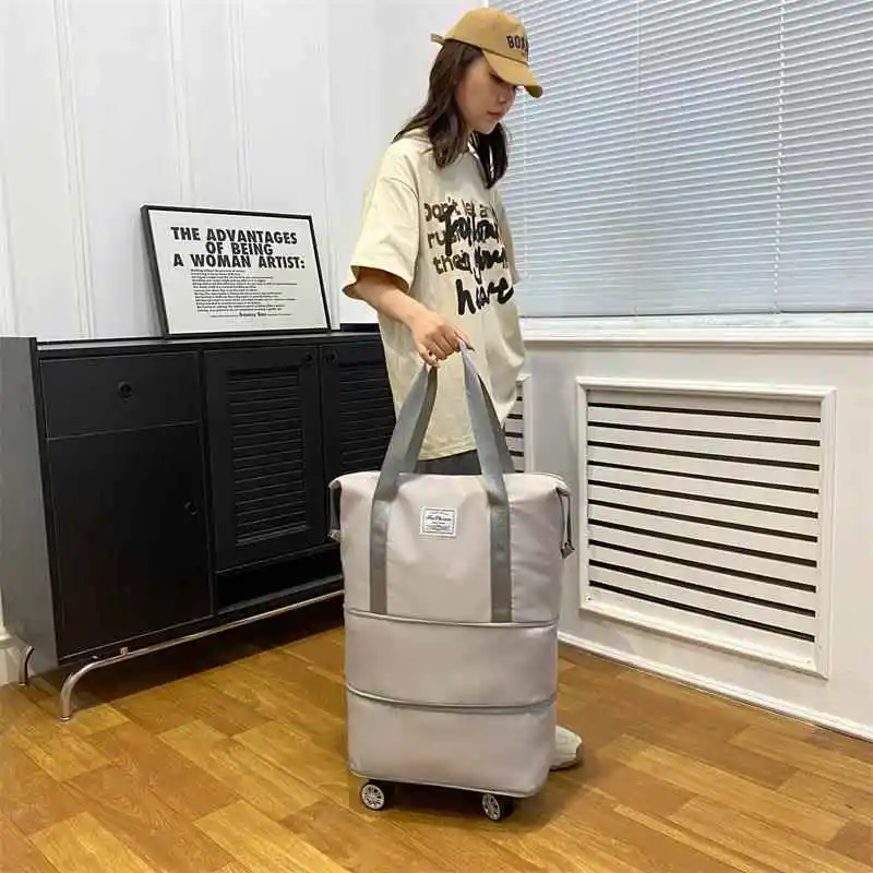 

Большая универсальная дорожная сумка на колесиках, чемодан с выдвижной ручкой, сумка для хранения вещей, полиэстер, однотонная, для отдыха
