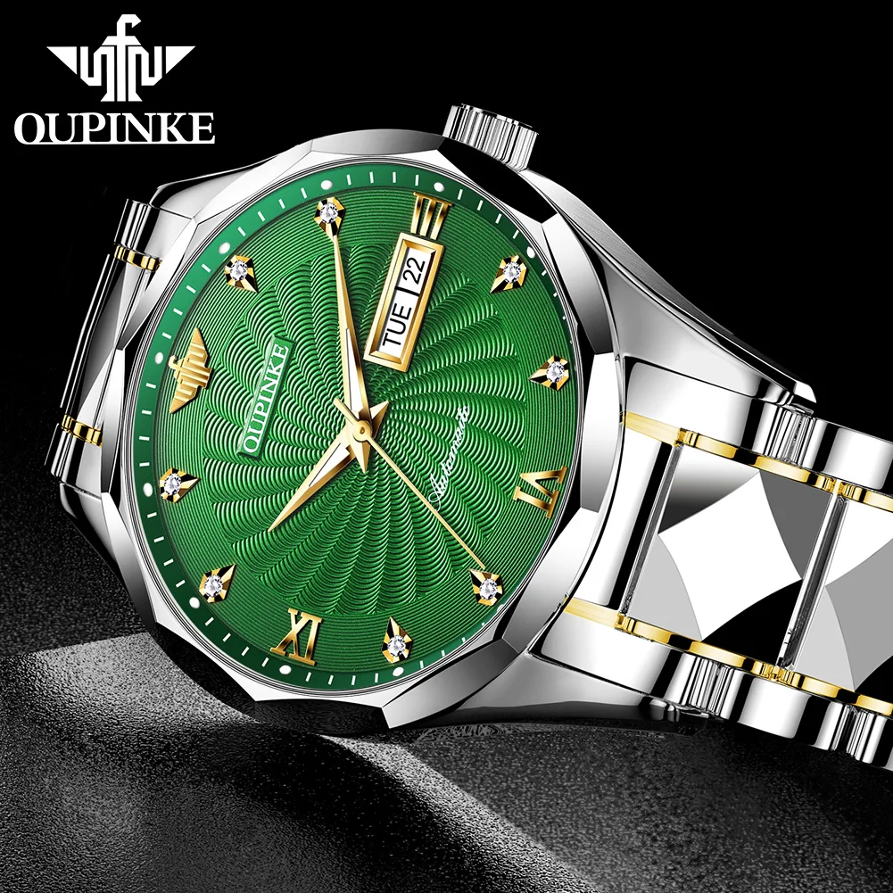 OUPINKE 3169 Original Luxury Business Automatic Mechanical Watch Tungsten Steel Day Date Watches For Man Free Gift Mens Watch
