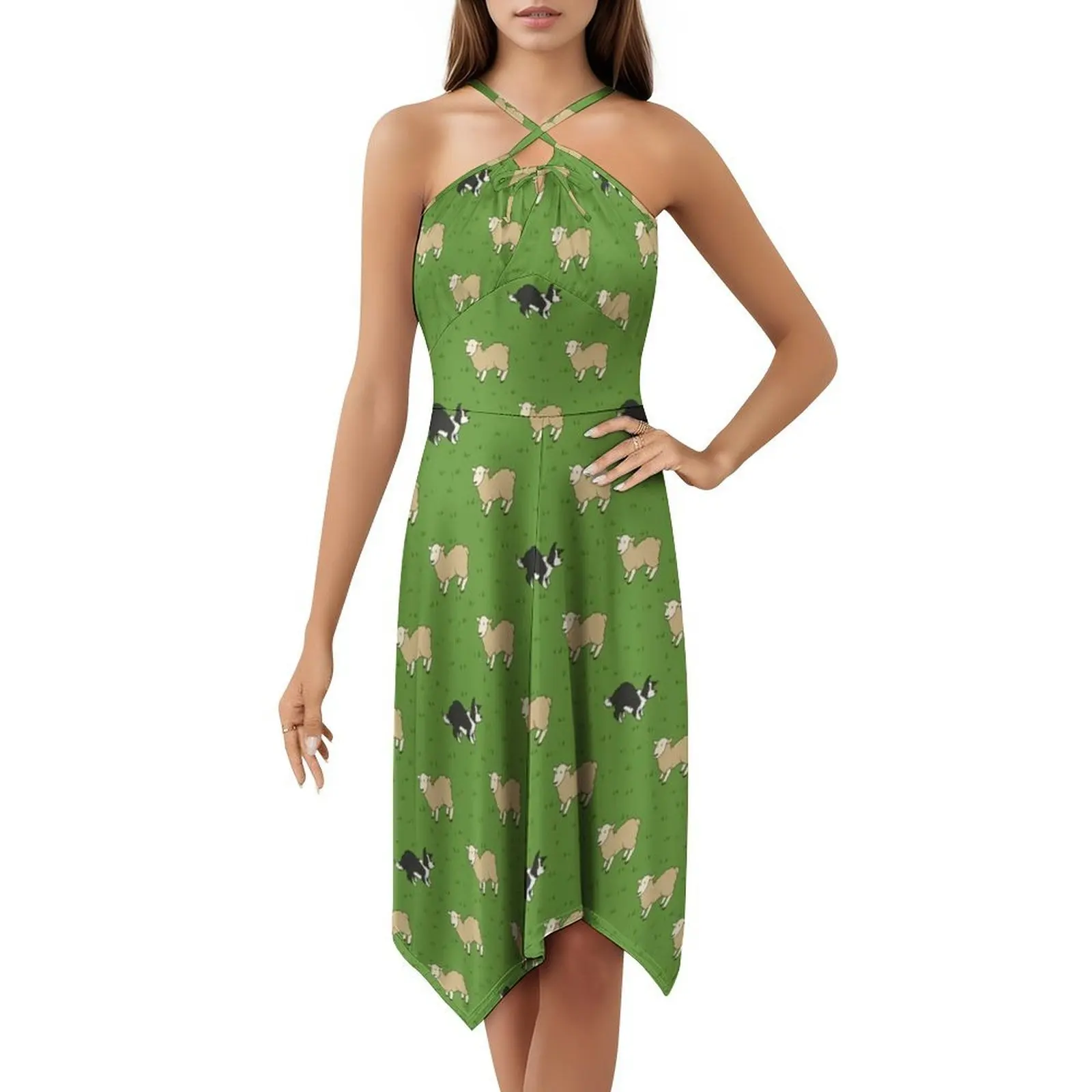 فستان عطلة مثير للكلاب والأغنام الأبيض من Come Bye-B&W للنساء لحفلات الشاطئ وأعياد الميلاد فستان قصير من Sheepdog Border Collie Border #5